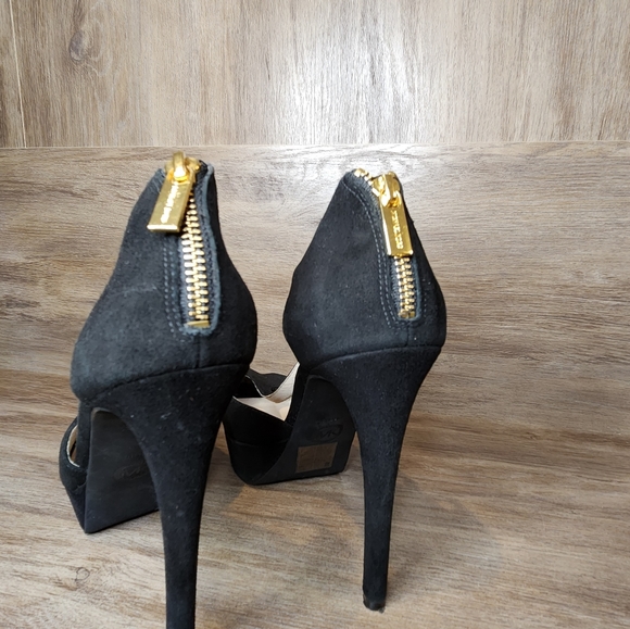Michael Kors Brayson Black Suede T-Strap Peep Toe Stiletto Heel Pump Size 8.5 - Picture 6 of 10